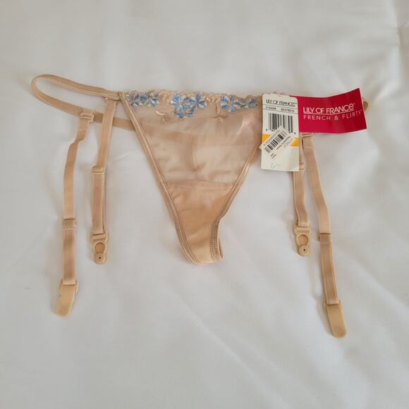 NWT Vintage Y2K Lily Of France Nude Floral Garter Belt Thong G String SM - Picture 8 of 8